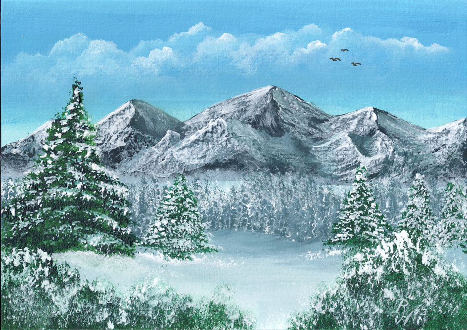 Winter in den Bergen – Acrylgemälde | zeitgenössische Malerei in Bildern  und Videos